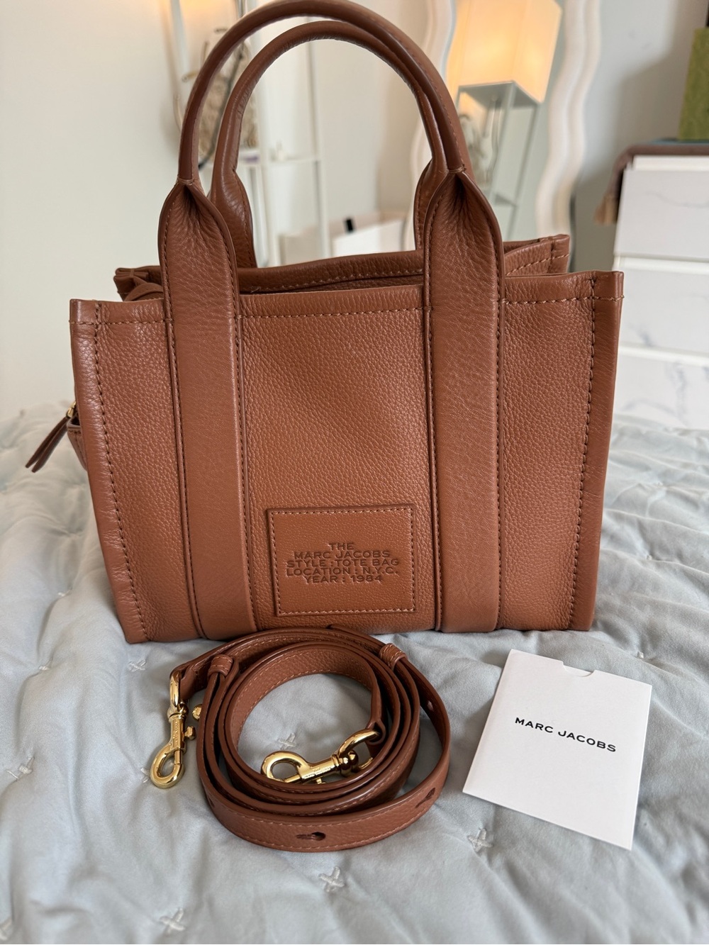 Marc Jacobs Brown Pebbled Leather Small Tote with Detachable Crossbody Strap - Picture 5 of 6